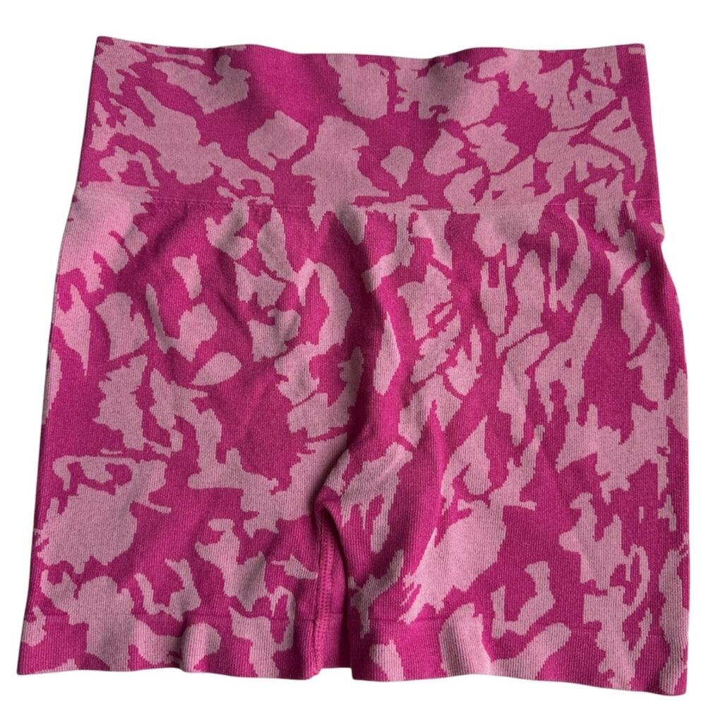 High Rise Hot Pink & Light Pink Camo Seamless Workout Short Shorts Size Small